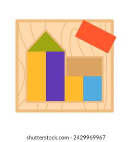 Logic wooden toy. Development toys for children, educational games cartoon vector illustration