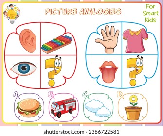 Logic worksheet picture analogies for kids are educational exercises that help children develop logical reasoning skills by identifying relationships between pictures. They enhance critical thinking