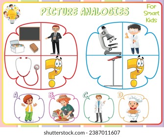 Logic worksheet picture analogies for kids are educational exercises that help children develop logical reasoning skills by identifying relationships between pictures. They enhance critical thinking