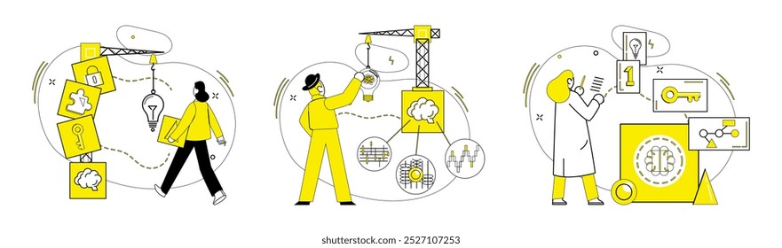 Logische Vektorgrafik. Effizientes Management navigiert ship logica durch Herausforderungen Entwicklung ist kompassleitend Reise analytische Kreativität Intellektuelles Denken und Wissen sind dynamisch