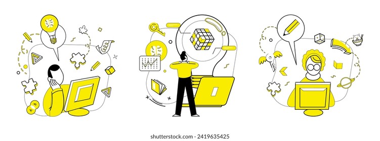 Logica vector illustration. Intellectual thinking and knowledge are dynamic winds steering ship ideas The tapestry achievement is woven from threads logica Breakthroughs transform into opportunities