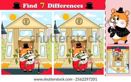 Logical activity page for kids featuring a cute rich hamster character
