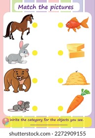 Logical educational activity worksheets for kids that involve matching pairs of pictures
Children develop their visual discrimination skills and problem-solving abilities. Animals' Food 