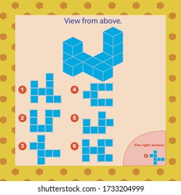 Logical educational game for children and adults, puzzle. the development of spatial thinking in children. The task of the game - what will be the top view?
