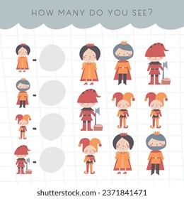 Logical fairy tale game for kids. Cute hand drawn doodle funny puzzle. Educational worksheet, mind task, riddle, strategy quiz, mental teaser, challenge, iq toy, brain trainer for children