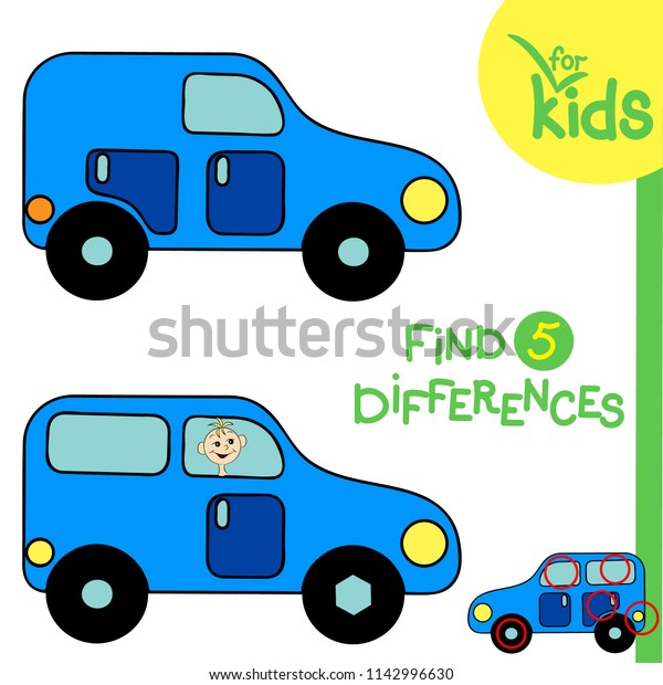 Logical game for children, find differences. Vector\
illustration. Car