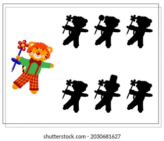 A logical game for children, find the right shadow. a tiger in a circus.vector isolated on a white background.