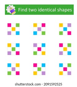 Logical game for children. Find two identical. Visual intelligence.