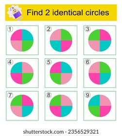  Logical game for children. Find two identical. Visual intelligence. Answer is 3,7.