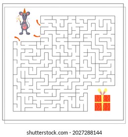 A logical game for children, help the rat to pass the maze and get to the cactus. vector isolated on a white background.