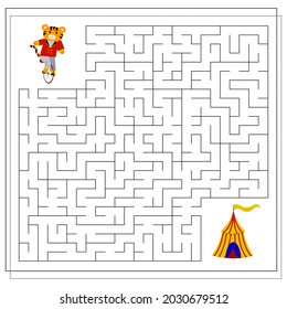 A logical game for children, pass the maze. tiger in the circus. vector isolated on a white background.