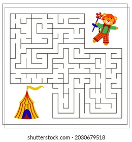 A logical game for children, pass the maze. tiger in the circus. vector isolated on a white background.