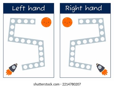 Logical game development of interhemispheric connections. Paste plasticine left and right hand. Neurogamer for child. 