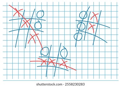 A logical game of tic-tac-toe on a notebook sheet