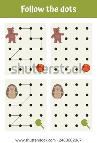 Logical games, educational activities for kids. Printable tracing, handwriting, dot to dot page, activity for toddlers, kindergarten, homeschooling. Preschool educational game, learning writing page.