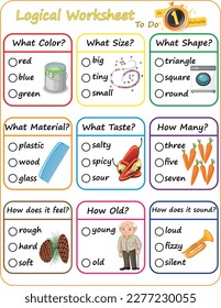 Logical Language Worksheet to Do in One Minute, Adjectives with Multiple Choices: learning adjectives to describe various objects