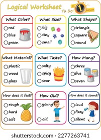 Logical Language Worksheet to Do in One Minute, Adjectives with Multiple Choices: learning adjectives to describe various objects