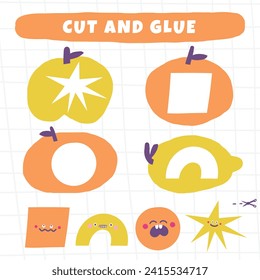 Aprender lógicamente formas de juego para niños. Cuto doodle dibujado a mano divertidos caracteres geométricos formas rompecabezas. Hoja de cálculo educativa, tarea mental, acertijo, prueba de estrategia, brote mental, desafío, juguete iq, prueba cerebral