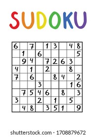 Logical number game for kids and adults. Classical nine by nine sudoku for home pastime. Sudoku game vertical printable stock vector illustration. Math school brainteaser with numbers. One of a series