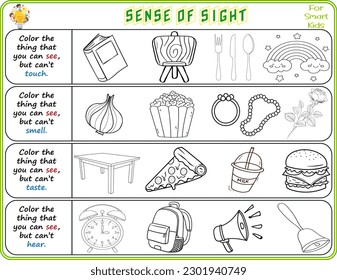 A logical printable science worksheet to help kids identify things in their environments they can see, Color the objects that they can see for kindergarten 