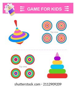Logical puzzle game. Attention tasks for children. Need to find correct top view. IQ training test. 