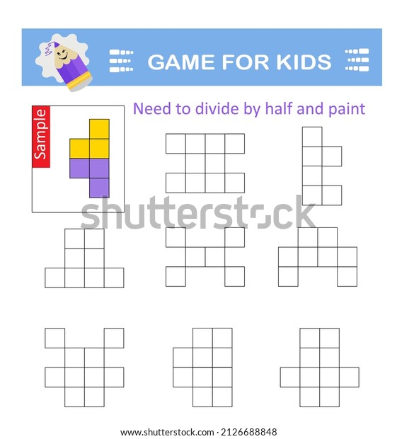 Logical puzzle game. Attention tasks for\
children. Need to divide by half and paint.\
