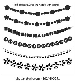 Logical puzzle game for children and adults. Find a mistake or inconsistency in the sequence. Developing kids attentiveness and spatial, mathematical thinking skills. IQ training test.