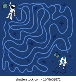 Logical puzzle game for children and adults.  Help the astronaut find the rocket. Developing kids attentiveness and spatial, mathematical thinking skills. IQ training test.
