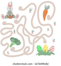 Logical puzzle game for children and adults. Help the bunny collect Easter eggs in the basket. Easter. Developing kids attentiveness and spatial mathematical thinking skills. IQ training test.