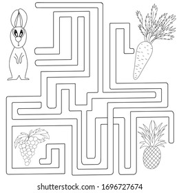 Logical puzzle game for children and adults. Help the bunny find carrots. Developing kids attentiveness and spatial, mathematical thinking skills. IQ training test.