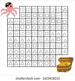 Logical puzzle game for children and adults.Help the octopus get to the gold, follow the arrow. Developing kids attentiveness and spatial, mathematical thinking skills. IQ training test.