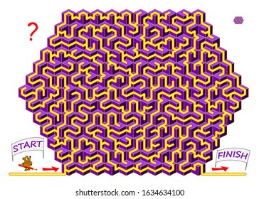 Logical puzzle game with labyrinth for children and adults. Find the way from start till finish. Printable worksheet for kids brain teaser book. IQ training test. Vector cartoon image.