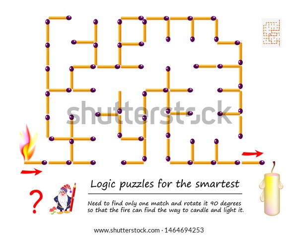 子ども向けの迷路を持つ論理的なパズルゲーム 火がロウソクを見つけて光を当てる方法を見つけられるように 一致するものを1つだけ見つけ 90度回転 させる必要があります 子ども用のブレインター付きブレーザーブックの印刷可能なワークシート のベクター画像素材