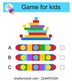 Logical puzzle game. Need to find correct top view. IQ training test. Vector illustration.