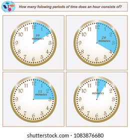 Logical task.How many folowing periods of time does an hour consists of. Vector illustration