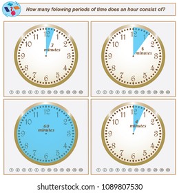 Logical task.How many folowing periods of time does an hour consists of. Vector illustration