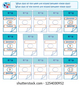 Logical task. What days of the week are missed between these days? Vector illustration