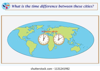 Logical task.What is the time difference between these cities? Vector illustration