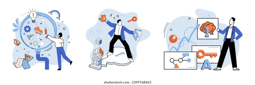 Logical thinking. Vector illustration. Inspiration is fuel ignites logical thinking It sparks curiosity, drives exploration, and encourages us to seek knowledge Inspiration fuels our desire