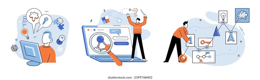 Logical thinking. Vector illustration. Logical thinking serves as strategic tool, helping us to set goals, create effective plans, and execute them with precision It is key unlocks door to success