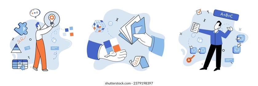 Logical thinking. Vector illustration. Thought, like river flowing calmly, is foundation logical thinking It forms basis for introspection and contemplation, allowing us to examine ideas and concepts