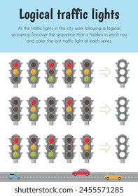 Hoja educativa de semáforos lógicos. Módulo principal para Logic Reasoning. 5-6 años de edad. Serie de hojas educativas