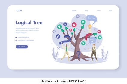 Logical tree web banner or landing page set. Scientist systematicly study of the forms of inference. Thinking process, the systematic exposition of the logical forms. Isolated vector illustration