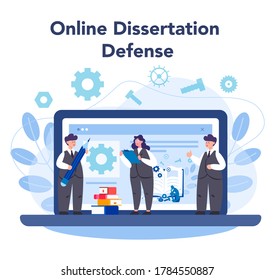 Logician online service or platform. Scientist systematicly study of the forms of inference. Online dessertation defense. Isolated vector illustration