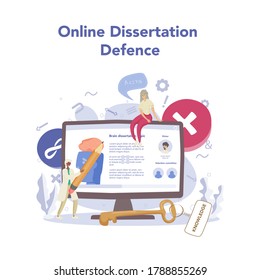 Logician online service or platform. Scientist systematicly study of the forms of inference. Online dessertation defense. Isolated vector illustration