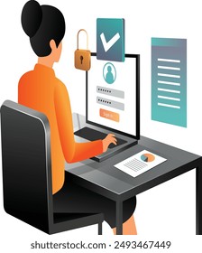  Login account with password in isometric design
