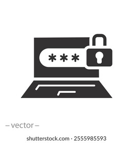 login account registration in the laptop, computer with user password icon, lock site, flat vector illustration