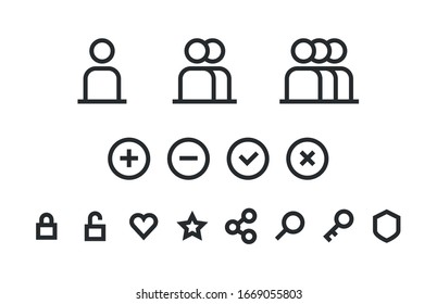 login, account settings, user, profile icons set on white. vector black people icon illustration