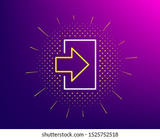 Login arrow line icon. Halftone pattern. Sign in symbol. Navigation pointer. Gradient background. Login line icon. Yellow halftone pattern. Vector