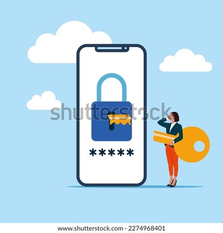 Login attempt failed, forgot password, wrong password. Woman with broken key is confused. Modern vector illustration in flat style